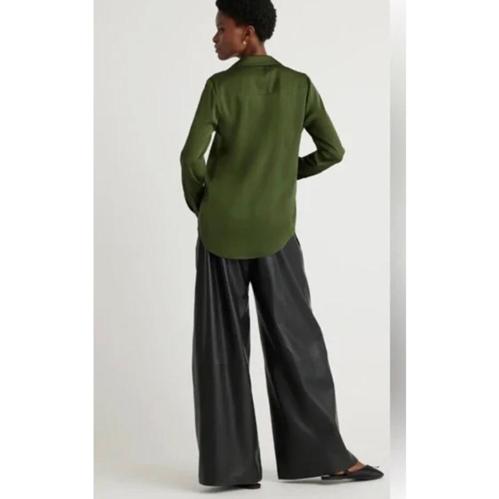 Quince Washable Stretch Notch Collar Blouse Basil Green Sz L NWT - Picture 4 of 7